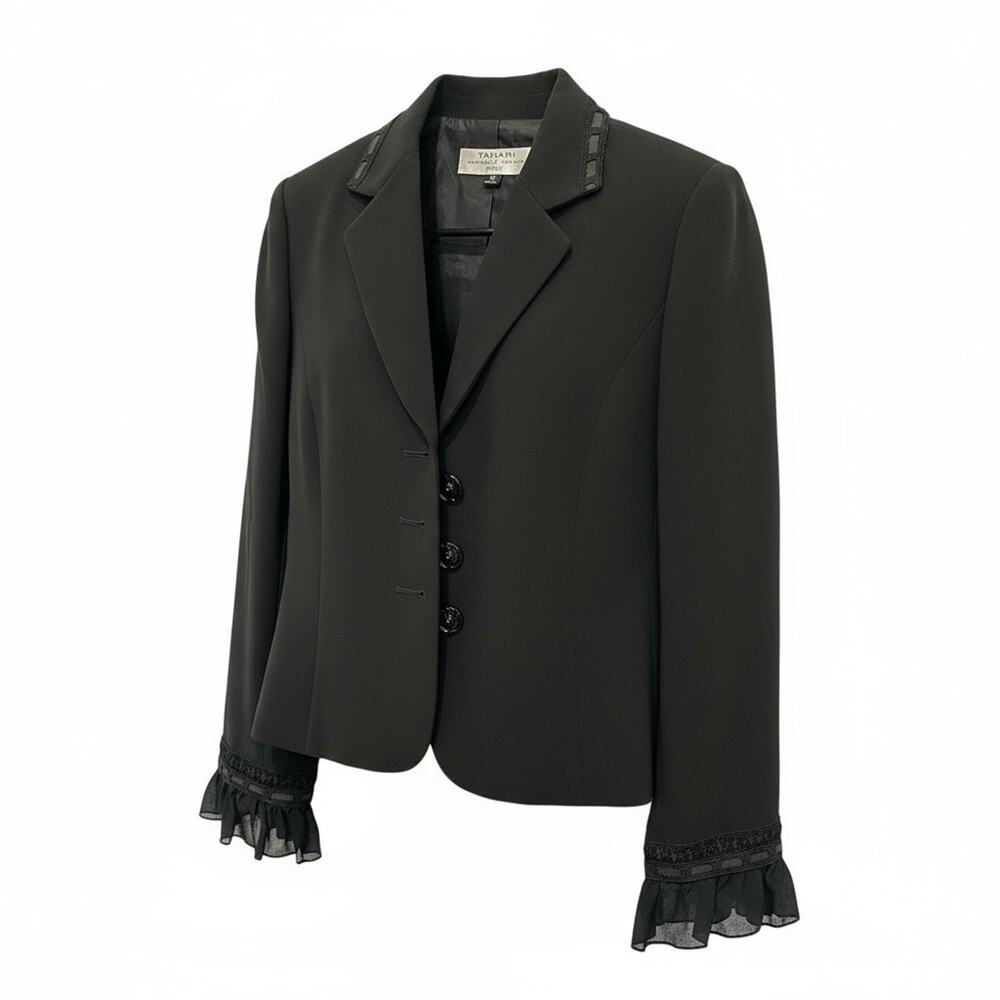 Tahari Arthur S. Levine black blazer Sz8P ornate buttons and decorative sleeves - Picture 2 of 7